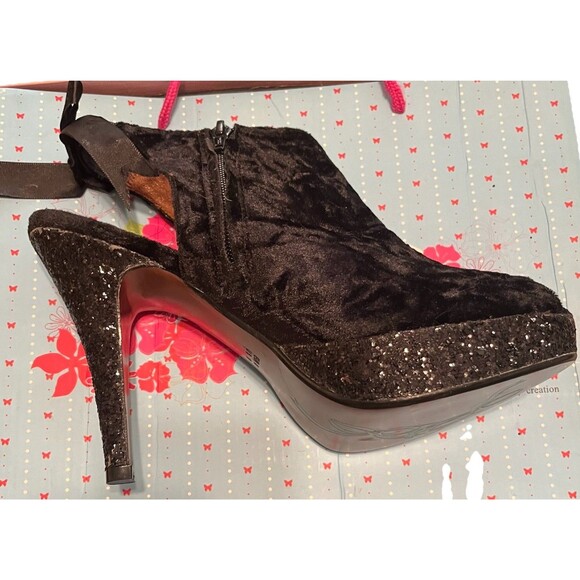 Poetic Licence Perfectly Lovely Black Velvet Glitter Platform Heels Size 10 NIB - Picture 5 of 16